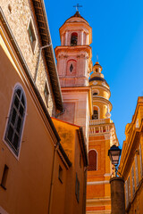 Typical street in the town of Menton, in the Alpes Maritimes, in Provence, France