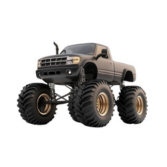 Obraz premium Monster truck with oversized tires, white isolated background.
