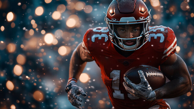  American football sportsman player with ball in action