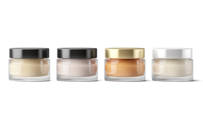  empty cosmetic cream jars mock-up on a transparent background