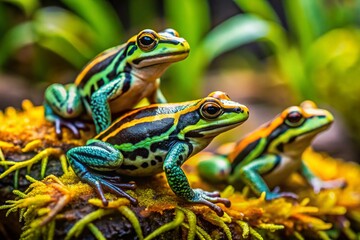 Fototapeta premium Striped Frogs in Nature: Colorful Amphibians Displaying Unique Patterns in Their Natural Habitat for Wildlife