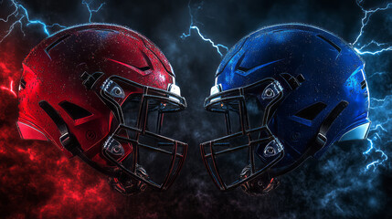 Two football helmets face each other, representing the fiery, dramatic showdown to come