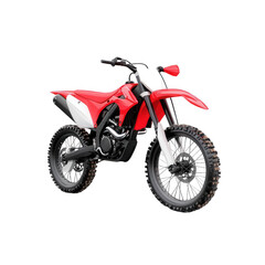 Red dirt bike isolated on white background.