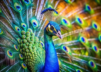 Obraz premium Stunning Bald Peacock Displaying Vibrant Feathers in Nature's Beauty - Captivating Wildlife Photography for Nature