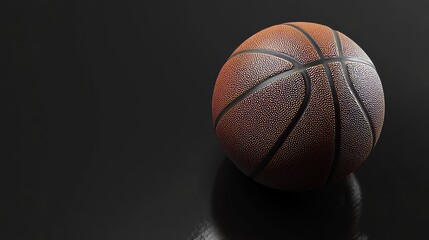 Obraz premium Black basketball in 3D rendering on a black background.