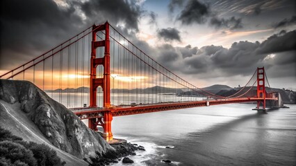 Fototapeta premium Stunning Black and White Photography of the Iconic Golden Gate Bridge in San Francisco, California, Showcasing
