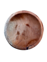 Wooden bowl isolated on white background.