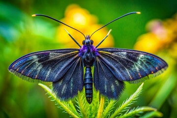 Stunning Black Plume Moth in Natural Habitat Showcasing Unique Plume-Like Wings and Delicate Beauty of Nature