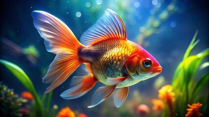 Stunning Close-Up of a Goldfish Swimming Gracefully in Clear Water, Capturing the Beauty of Aquatic Life and Colorful