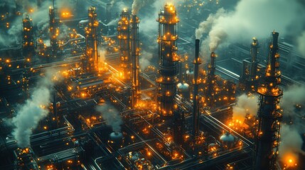Fototapeta premium A Network of Industrial Pipelines Crisscrossing Through an Urban Landscape