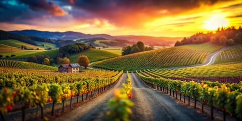 Captivating Tilt-Shift Photography of a Pinot Noir Wine Sign in a Lush Vineyard Landscape