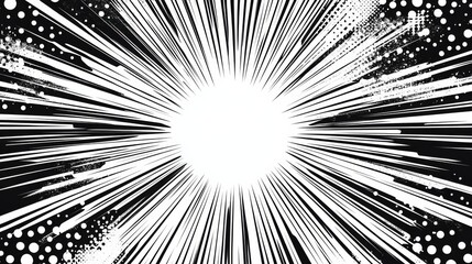 Fototapeta premium Comic book page background with radial effect. Black and white vector retro illustration