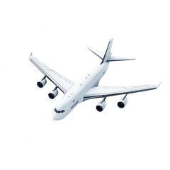 Obraz premium White airplane flying in the sky, isolated on a clean background.