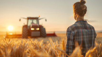 Woman Farmer in Work Clothes Posing in Front of Her Tractor | Celebrating Agricultural Dedication and Empowerment