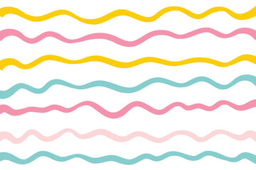 Naive squiggle pattern with bright green, yellow, pink and blue wavy lines on a light background. Creative abstract squiggle style drawing background