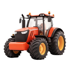 Obraz premium Orange tractor with large wheels, white isolated background.