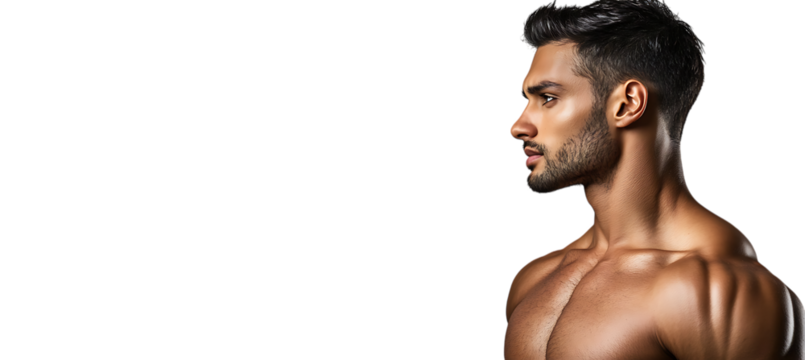 PNG Cutout of a Muscular Male Fitness Model, Isolated on a Transparent Backdrop, Ideal for Sports Branding, Fitness Blogs, and Social Media Marketing