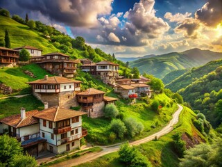 Fototapeta premium Charming Plateau Houses in the Black Sea Region of Turkey - Scenic Landscape Photography