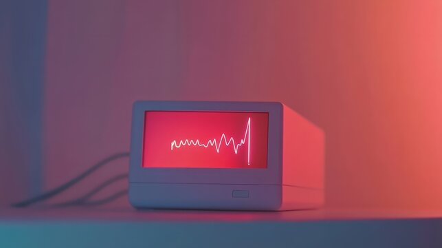 Retro Heartbeat:  A vintage computer monitor displays a vibrant red heartbeat graphic under dramatic pink and blue lighting.  The scene evokes feelings of nostalgia and technological mystery. 