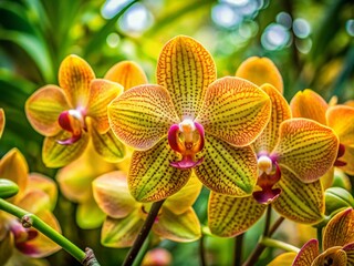 Fototapeta premium Stunning Golden Green Orchid in Full Bloom, Showcasing Exotic Beauty and Nature's Vibrant Color Palette