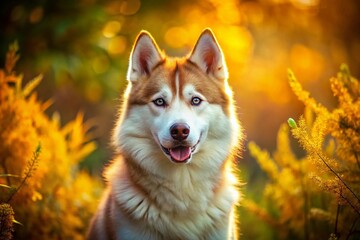 Obraz premium Stunning Golden Husky Portrait in Natural Setting Capturing the Beauty of This Unique Dog Breed in Vibrant Colors