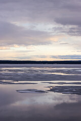 Tranquil Scene of Icy Lake in Yellowstone, Wyoming at Dusk