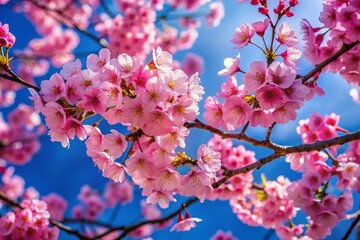 Obraz premium Cherry Blossoms Silhouette Against Blue Sky - Stunning Spring Nature Scene