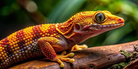Naklejka premium Stunning Golden Tail Gecko: Vibrant Colors and Unique Patterns for Exotic Pet Lovers and Nature Enthusiasts alike