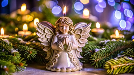 Obraz premium Christmas Candle Angel Decoration on Isolated White Background for Holiday Decor
