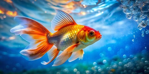 Stunning Goldfish Side View with Vibrant Colors and Graceful Movements in Clear Water for Aquatic Photography