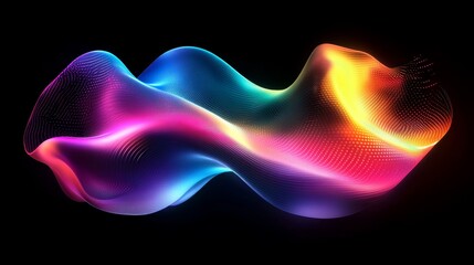 Abstract Colorful Wavy Lines and Glowing Dots on Black Background