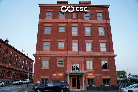 Wilmington, Delaware, U.S - September 30, 2024 - The red brick CSC building on South French Street