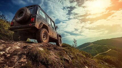 SUV adventure in a wild, untamed natural environment