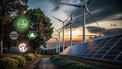 Naklejka premium Clean Energy Solutions for Reducing CO2 Emissions and Combating Climate Change - Infographic Design