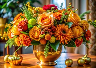 Obraz premium Stunning Katy Gold Floral Arrangement for Home Decor and Elegant Events, Perfect for Weddings and Celebrations