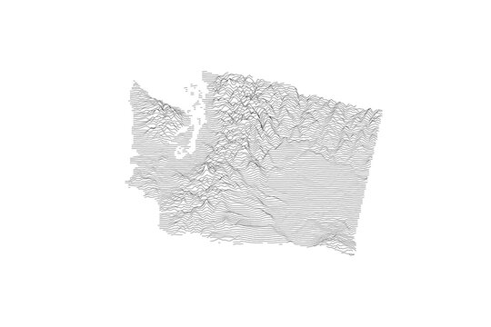 Washington Elevation Ridgeline Map - Topographic SVG Visualization of State Terrain from Pacific Coast to Cascade Range