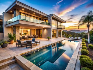 Fototapeta premium Stunning Luxury House in California with Modern Design, Pool, and Scenic Views Perfect for Upscale Living and