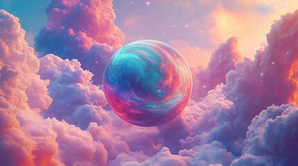 Colorful planet with swirling clouds