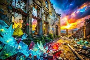 Obraz premium Close-Up of Debris in a Ruined Building - Captivating Double Exposure Photography