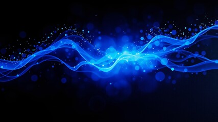 A darkened background saturated in black is illuminated by a burst of vibrant blue highlights at the top,