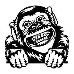 Peeking Monkey - Comic Animal - Funny Animal - Wildlife Stencil - vector clipart stock