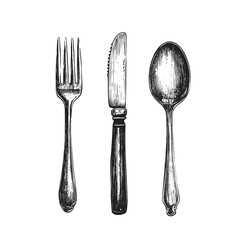 Silverware (Vintage) with photocopy effect and grunge stippling texture. Y2K vector illustration for posters and t-shirts.