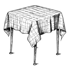 Embroidered Tablecloth (Vintage) with photocopy effect and grunge stippling texture. Y2K vector illustration for posters and t-shirts.