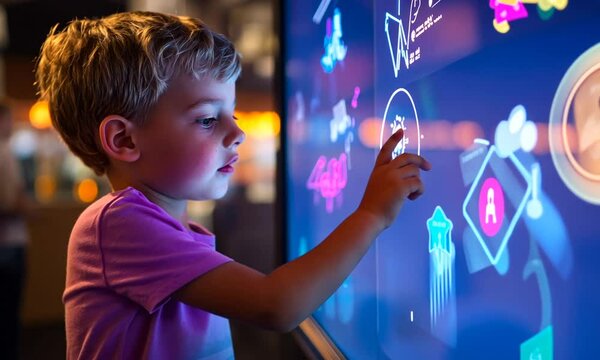 Young Boy Interacting with Interactive Display