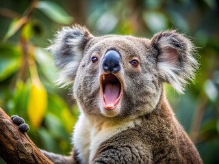 Fototapeta premium Close Up of Yawning Australian Koala Bear in Long Exposure Capture
