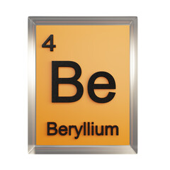 Beryllium front - Periodic Table Element, Scientific and Educational Use, Transparent and Translucent Design, 3D Render