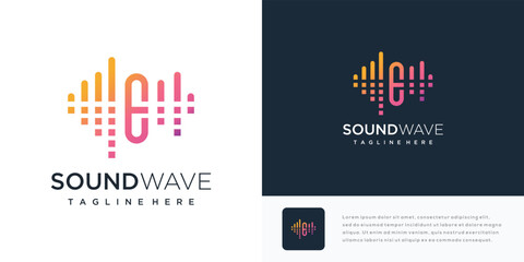 Letter E sound wave logo design illustration. sound wave logo icon with letter E	
