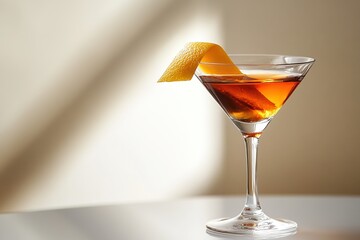 a beautiful cocktail on a table, realistic picture, simple white background, photoshoot style