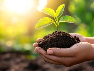 New Plant Growth with Hands in Natural Light