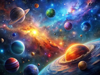 Stunning Space-Themed Art with Galaxies, Planets, and Nebulas for Cosmic Enthusiasts and Sci-Fi Lovers